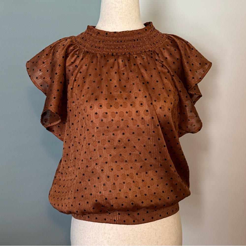 Express Copper Flutter Sleeve Ruffled Blouse